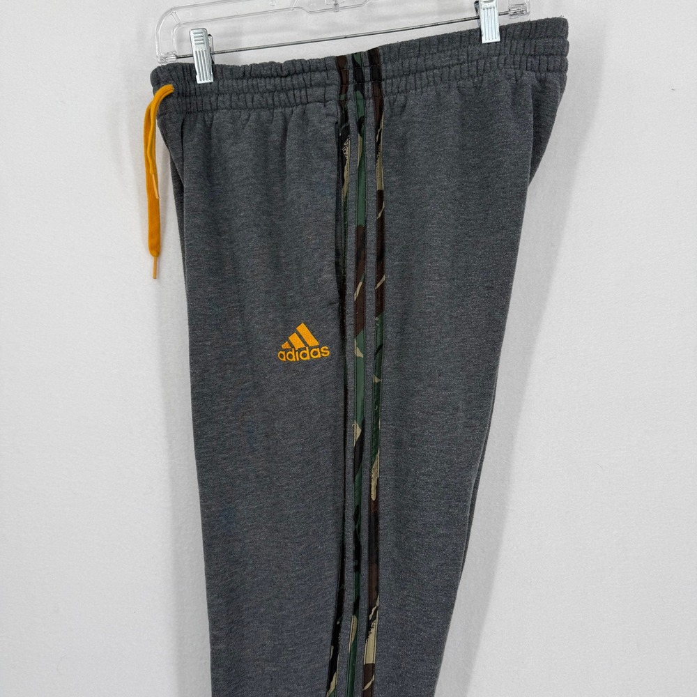 Adidas Mens Camo Stripe Fleece Joggers Gray Yellow Sweatpants LT Large Tall